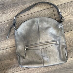 Monsac Gray metallic Leather Shoulder Bag